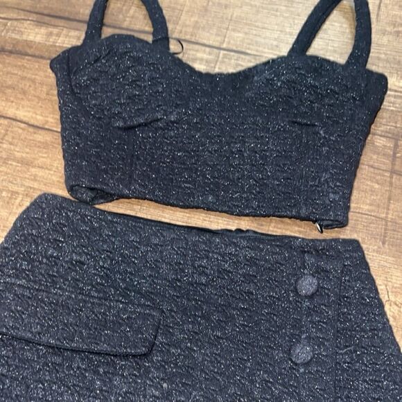 NEW Bershka shimmery black corset bustier wrap skirt set - Picture 4 of 4